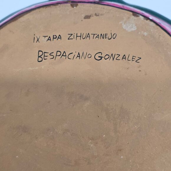 Vintage MEXICAN Ixtapa Terracotta Pottery Folk Art Hand Painted Large Bowl - Picture 7 of 8